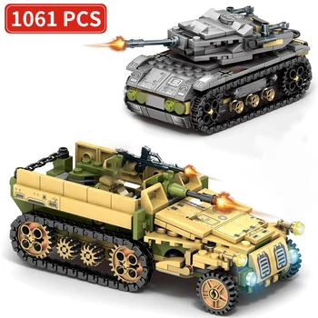 

New Theme Tank Building Blocks Model Helicopter Tanks Block Vehicle Military Bricks Particle Toys For Children Birthday Gift