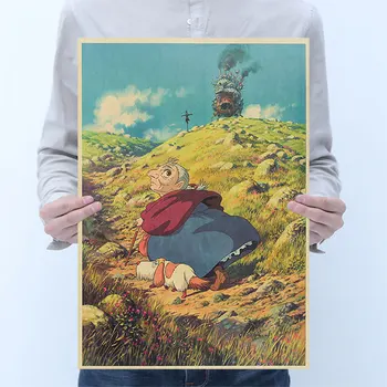 

AIMEER Howl's Moving Castle Japanese Cartoon Anime Retro Kraft Paper Series Bar Cafe Decorative Painting Core 51*35cm
