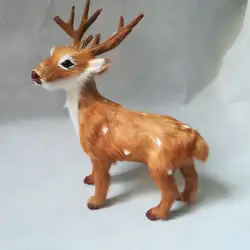 Проводится моделирование олень игрушка пластиковые & реальные меха Модель около 15x20 см пятнистого оленя, украшение дома Рождественский