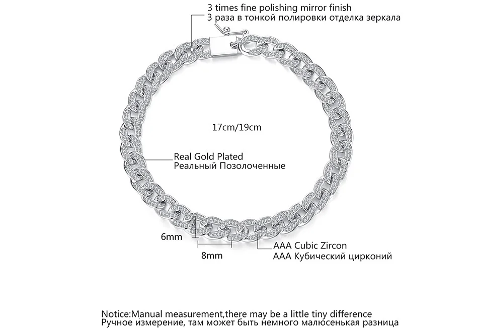 LUOTEEMI винтажные крошечные прозрачные кубические циркония микро проложили 6 мм Куба звено цепи браслеты для женщин Мужская мода браслет ювелирные изделия подарок