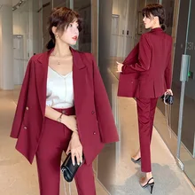 Женские костюмы однотонные брюки костюм большой размер для офиса с длинным рукавом высококачесвенный блейзер из двух частей женская одежда