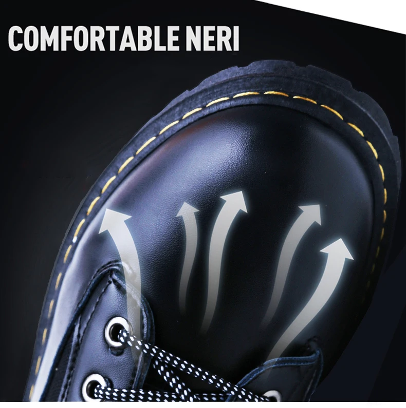 Men anti-slip breathable ankle boots waterproof high street fashion doc martens boots black grey brown lace up round-toe motorcycle boots soft comfortable work shoes safety (4)