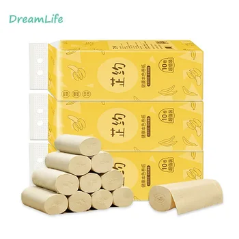

10 rolls of one color unbleached bamboo pulp paper roll paper toilet paper family installed coreless toilet paper