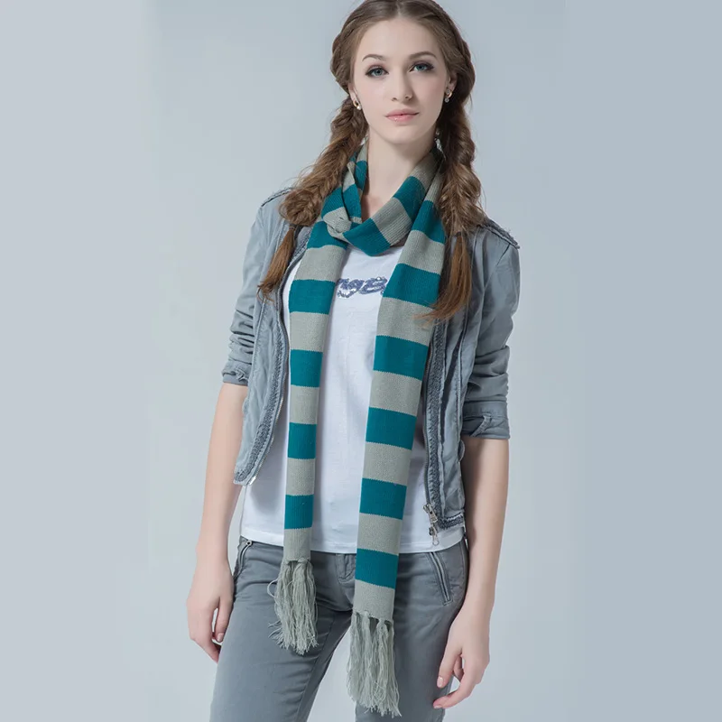Женский обтягивающий шарф в полоску, вязаный осенний и зимний Корейский модный акриловый длинный шарф, стильные шарфы, зимние аксессуары - Цвет: Green