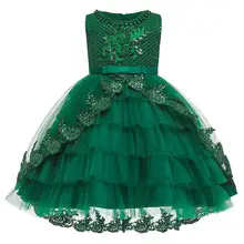 Платье для девочек с вышивкой и шлейфом; детское платье принцессы с цветочным рисунком; торжественное вечернее платье для девочек; костюм со съемным шлейфом