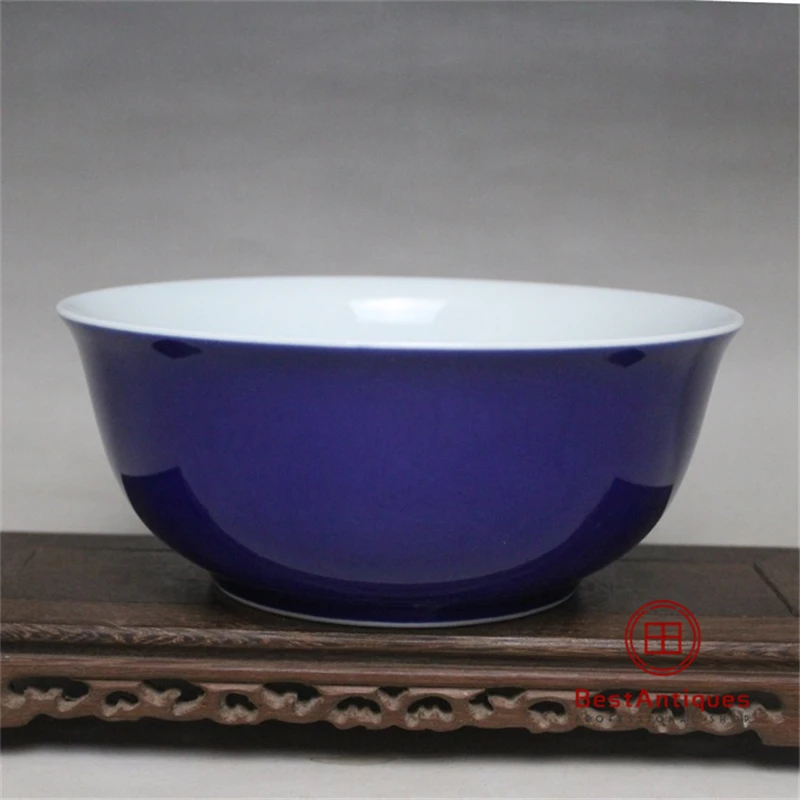 

Qing Imperial Kitchen Offering Blue Glaze Soup Bowl High Antique Vase Decoration Dedicated Royal Porcelain Collection Home Decor