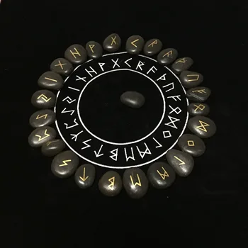 

25pcs/lot Natural Stone Viking Runes Stones Set Carved Black Lettering runes Crystals Divination Astrology Altar Amulet