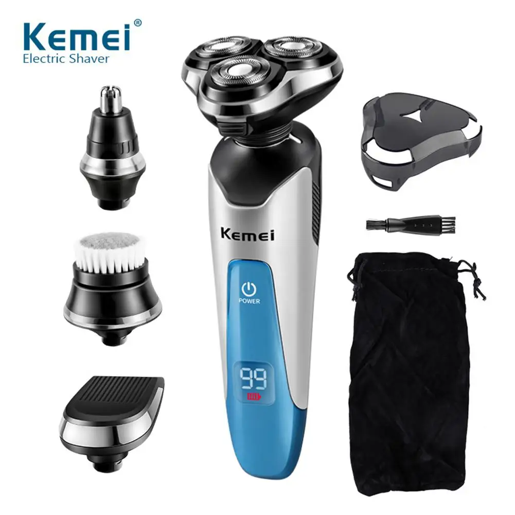 

Kemei Rechargeable Electric Shaver 3 Floating Heads Beard Trimmer Men Nose Trimmer Waterproof Face Cleaner Care