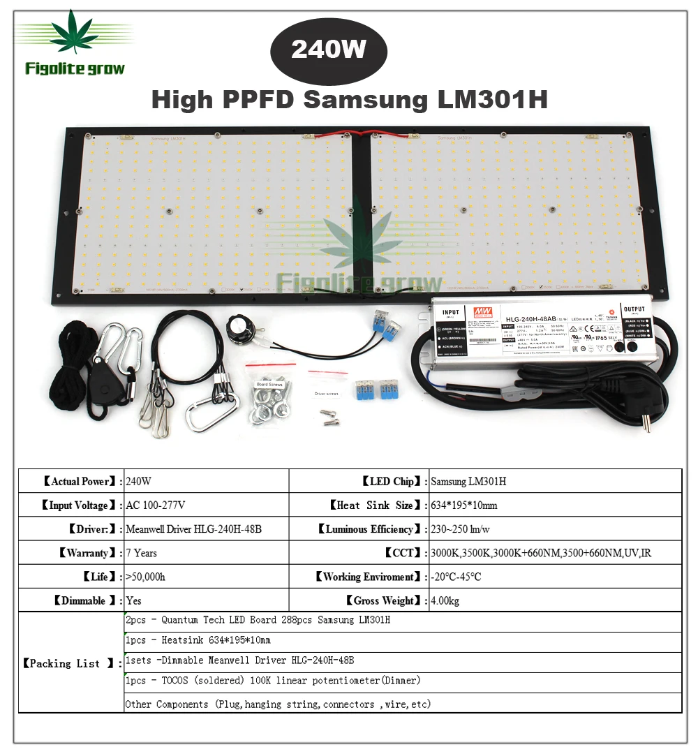 New 120W 240W 320W 480W Samsung LM301H Dimmable Quantum Tech V3 Board led grow light Meanwell driver 7 years warranty