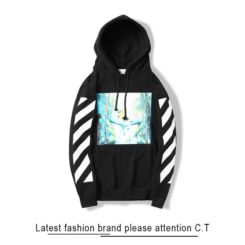 19SS OFF-WHITE OW пейзаж Картина масло мужская пара хлопок Толстовка