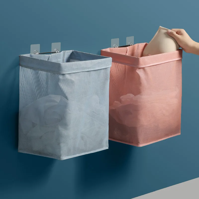 

Foldable dirty clothes basket punch-free clothing toys bathroom organizer household storage bin wall mounted mesh Laundry basket