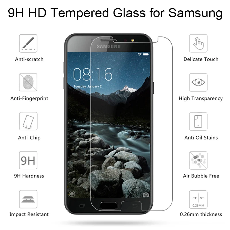 Protective Glass for Samsung J7 J2 Core J260 J3 Phone Screen Protector for Samsung Galaxy J8 J4 J6 Plus Tempered Glass