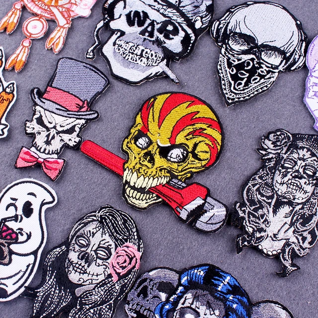 Parches De Ropa Punk Con Bordado De Calavera, Parches Para Planchar Para  Ropa, Chaquetas, Rock Hippy, Jeans, Rayas, Tela Bordada - Parches -  AliExpress