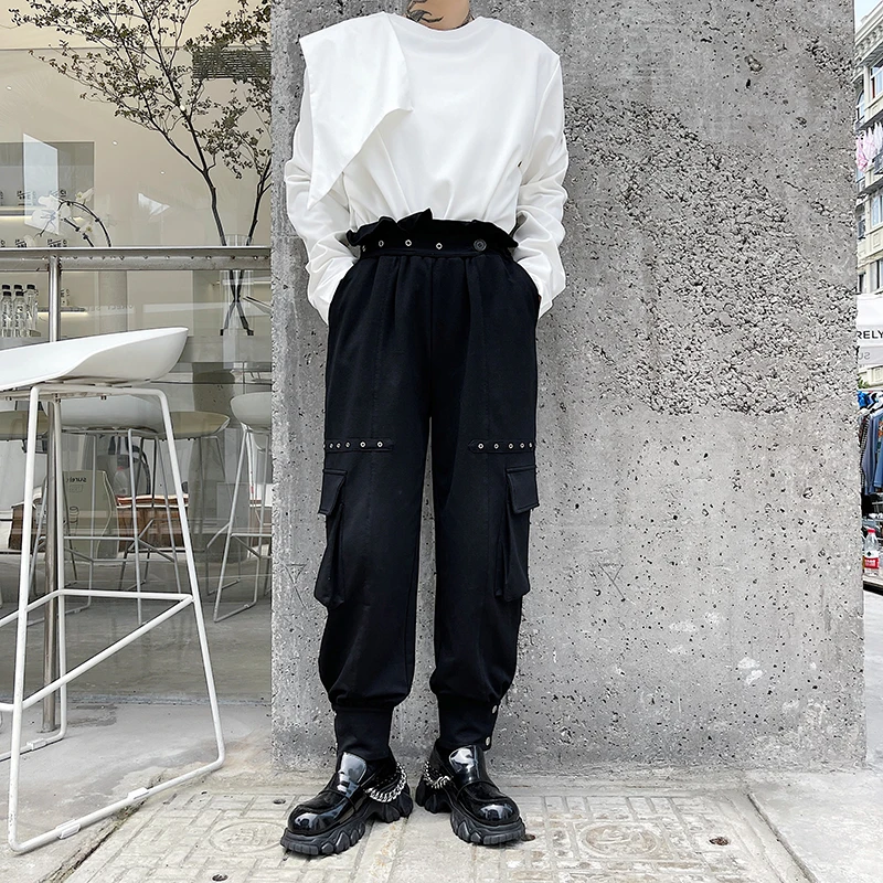 Men's Overalls Spring And Autumn New Personality Three-Dimensional Pocket Decoration Dark Fashion Youth Leisure Large Pants