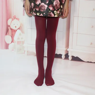 Wine Tights Колготки для девочек от 1 до 7 лет, милые хлопковые колготки для маленьких девочек, колготки, чулки для балета, Однотонные эластичные чулки - Цвет: Wine Tights