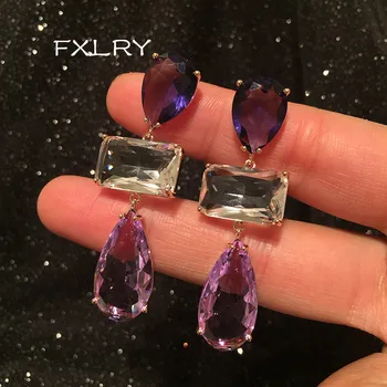 

FXLRY New Design Long Drop Tassel Purple Zircon Earrings for women wedding jewelry gift