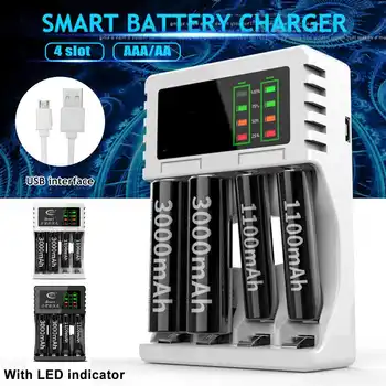 

USB 4 Slots Fast Charging Battery Charger LED Dosplay Short Circuit Protection AAA and AA Rechargeable Battery Station