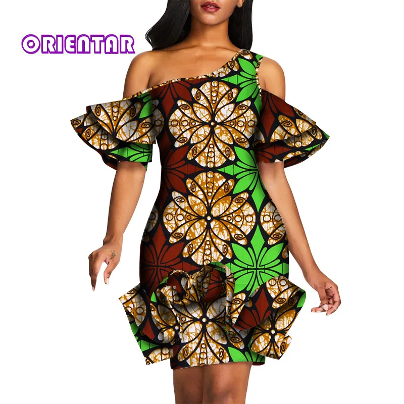 Африканская Дашики модные платья для женщин Африканский принт оборки лепесток длиной до колена платье элегантные вечерние Базен Riche WY5294 - Color: 5