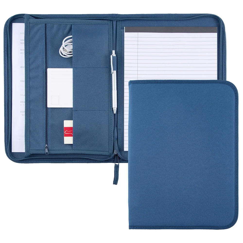 Carpeta de documentos de tela tamaño A4, carpeta de tela con cremallera, barata, carpeta de lona, carpeta de resumen única, carpeta de cubierta azul