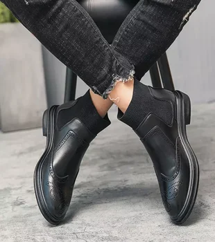 

Men's Shoes New Fashion High Quality Pu Leather Boots Handmade Casual Formal Stylish chelsea Boots Zapatos De Hombre 4M973