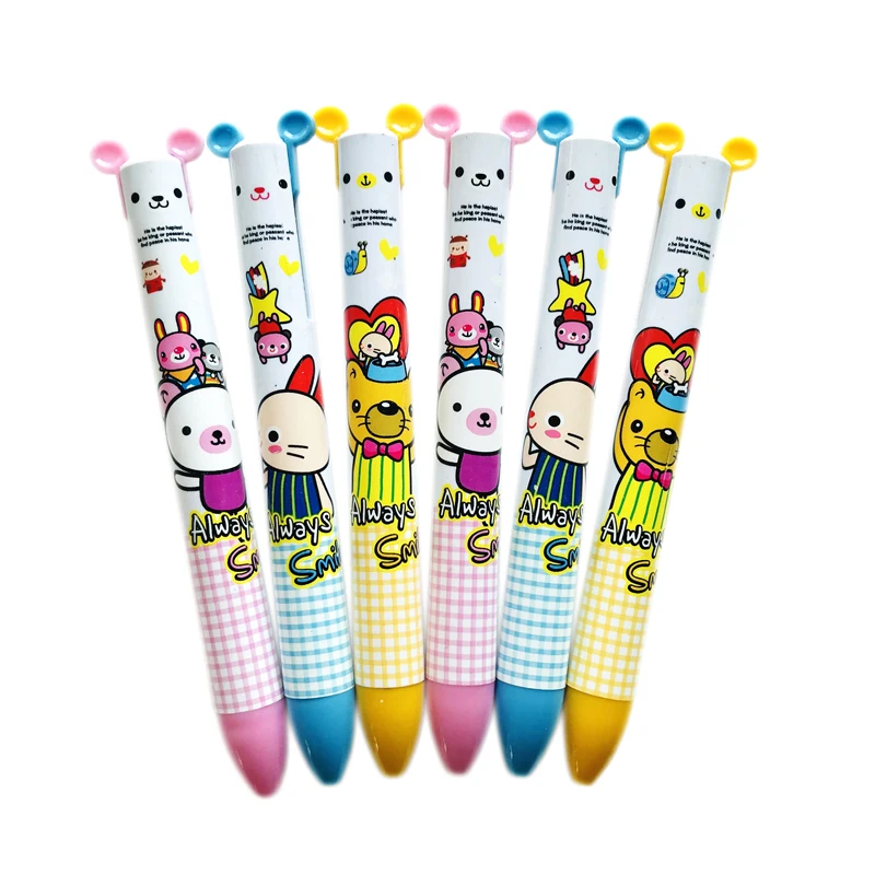

1X Cute Bear Rabbit Always Smile Series 2 Color Press Ball Ballpoint Pen Student Stationery School Office Supply Kid Gift