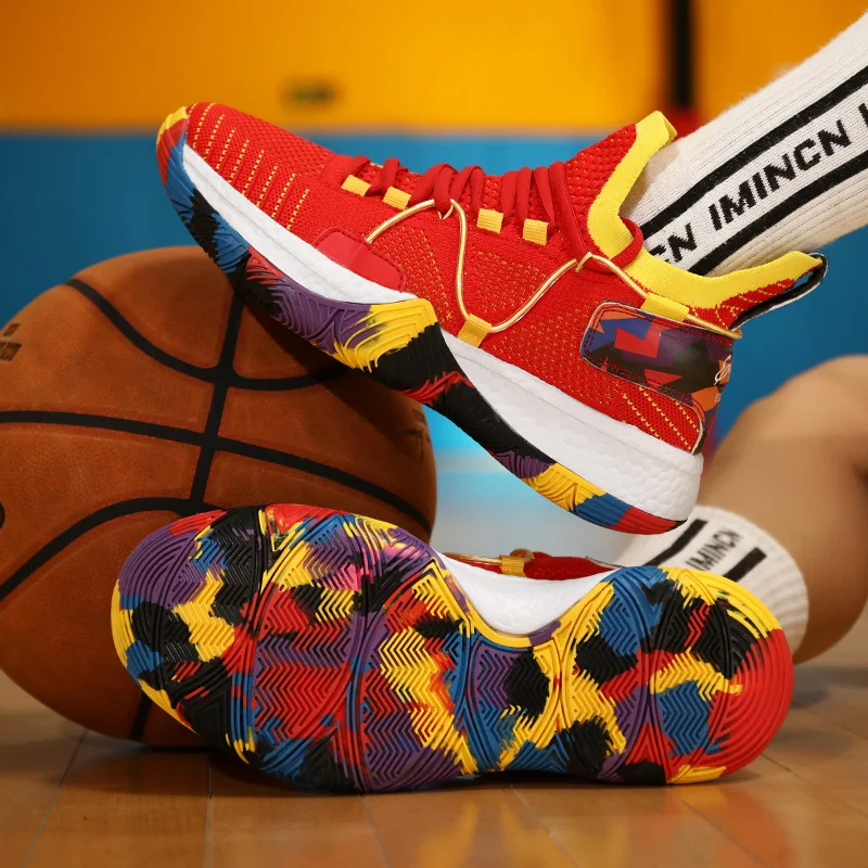 Fashion Red High-Quality Cushion Men's Basketball Sport Sneakers Breathable Women Basketball Shoes Comfortable Sock Sneakers Man