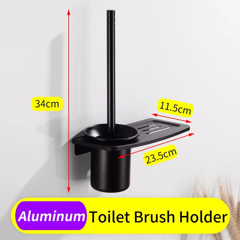 Toilet Brush Holder Держатель для полотенец Черная Вешалка держатель для полотенец Держатель 3 многослойное полотенце бар крючок для халата алюминиевая полка для ванной органайзер для душа шампунь Шеле - Цвет: Toilet Brush Holder