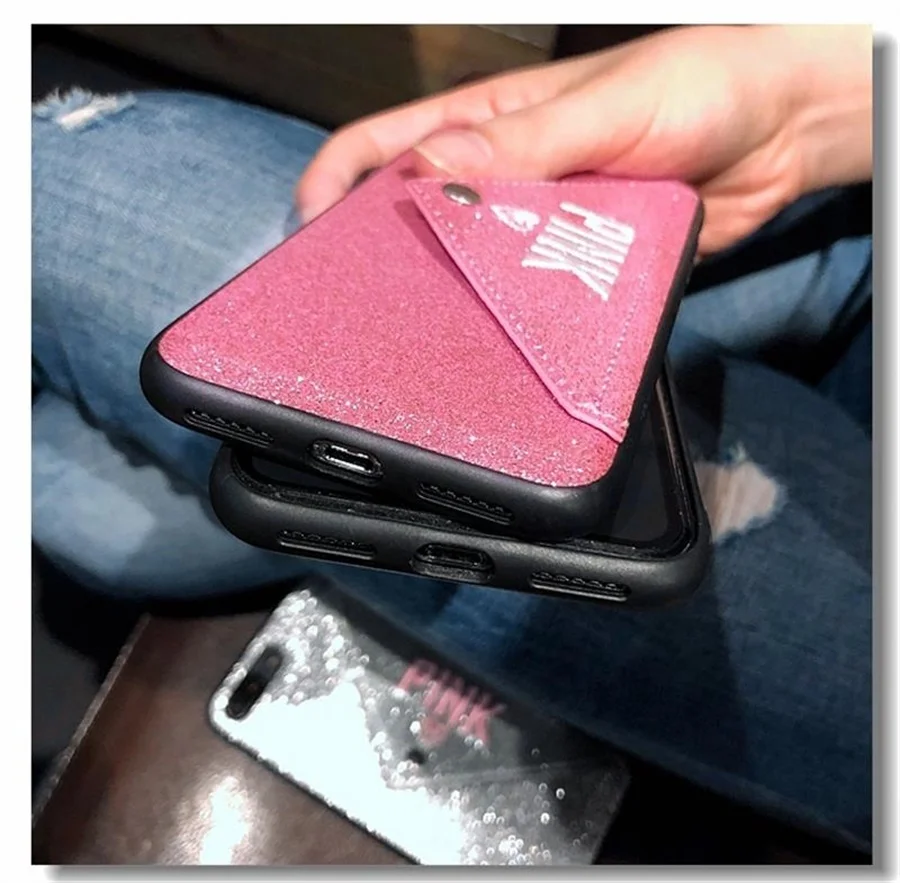 Роскошный Розовый брендовый блестящий кожаный модный милый розовый чехол для iPhone 7 8 Plus 6 6s X XR XS MAX Phone Secret