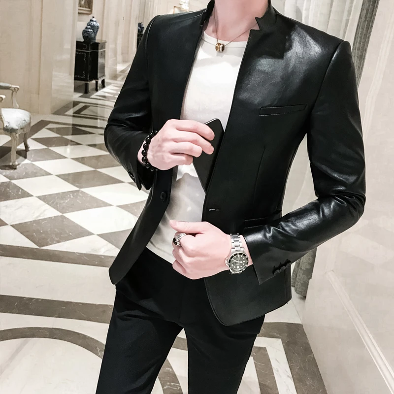 Solid Black Slim Fit Blazer Hombre Pu 
