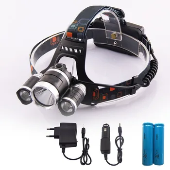 

3 T6 Led Headlamp Rechargeable Head Torch Lantern Frontal Lampe Frontale with Car Charger 18650 Batteries For Fishing Hunt