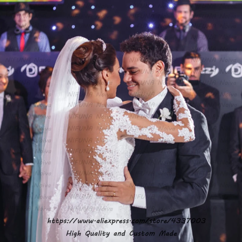 Прозрачное свадебное платье с длинными рукавами и кружевом, Vestidos De Novias,, платье для невесты, robe de mariee Matrimonio