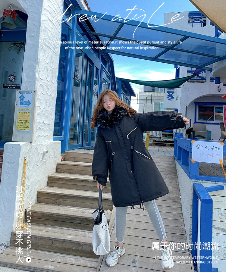 Photo Shoot New Style down Jacket Cotton-padded Clothes Women's Korean-style Mid-length Loose-Fit Waist Hugging Parka Trenc