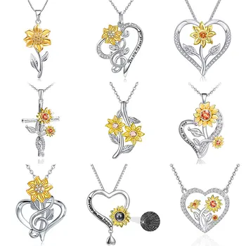 

Statement Sunflower Necklace Women You are my sunshine Necklaces Fashion White Gold Color Love Heart Pendant Necklace Jewelry