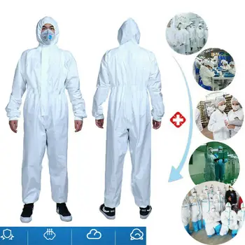 

White Coverall Hazmat Suit AntiVirus Disposable Coveralls Protective Clothing Overall Workshop Safety Suit Protection Protective