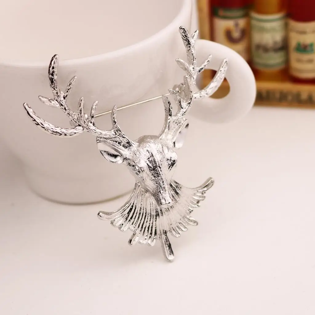 Fashion Vintage Deer Reindeer Brooch Collar Pin Jewelry Gift for Christmas Silver Gold