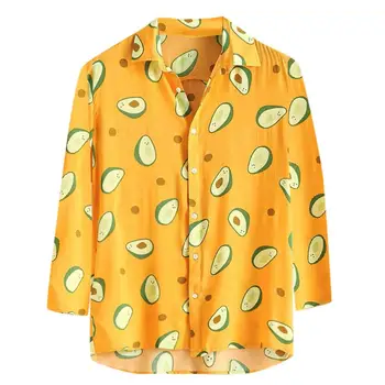 

Hawaiian Shirts Mens Funny Avocado Printed Turn-Down Collar Short Sleeve Casual Shirts Men Button Streetwear Beach Shirts Camisa