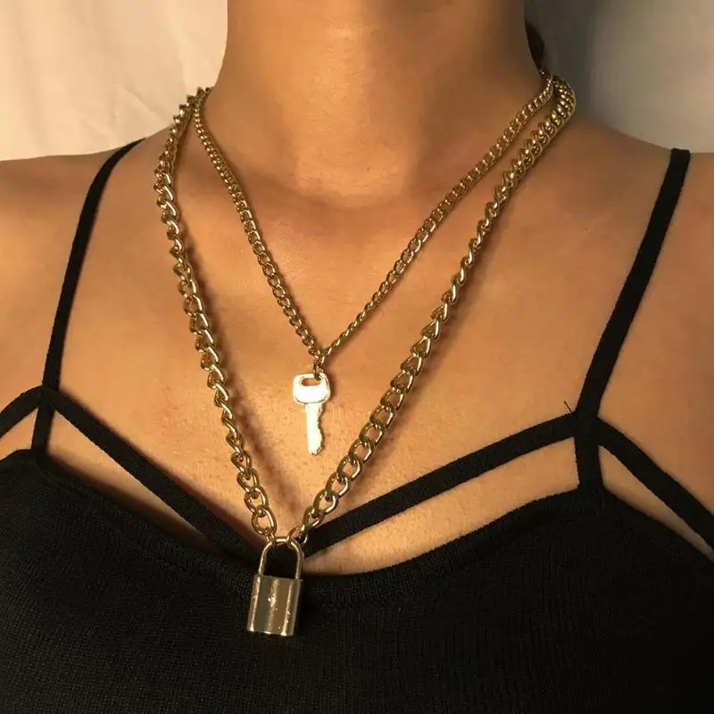 Модный ключ висячий кулон ожерелье хип хоп двухслойный женский чокер подарок
