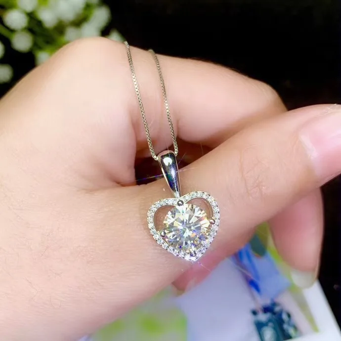 MeiBaPJ 5 размеров Moissanite драгоценный камень Классическая Подвеска «любящее сердце» ожерелье для женщин Настоящее серебро 925-й пробы хорошие Свадебные украшения
