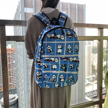 

Cute Blue Panda Anime Cartoon Canvas Backpack Travel Plush Kitty Bag