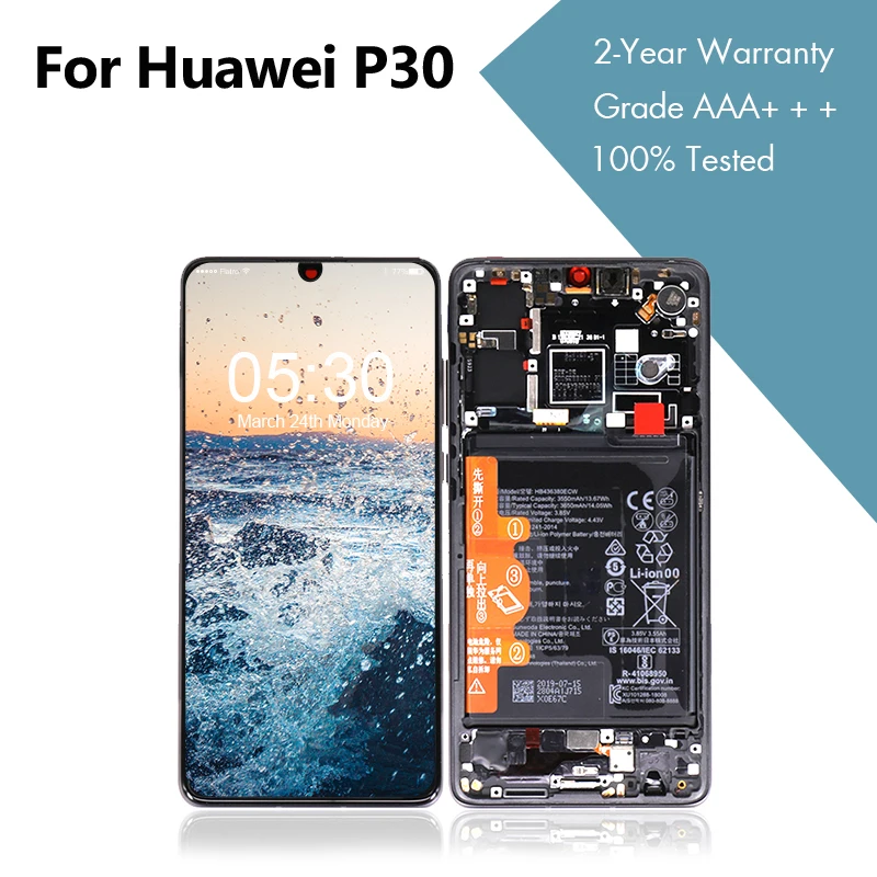 Для huawei P30 ЖК-дисплей с сенсорным экраном в сборе с рамкой с аккумулятором для huawei P30