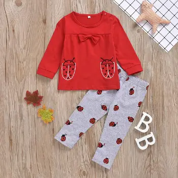 

Kuulee Girls Leisure Two-piece Suits Toddler Costume with Cute Ladybug Decorated