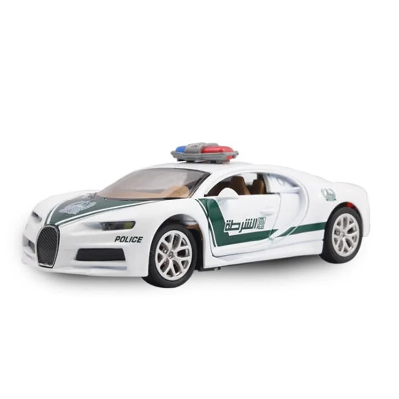 

1:32 Scale Toy Sports Car Dubai Police Bugattis Chiron Metal Alloy Diecast Vehicles Model Children Kid Collection gift souvenir