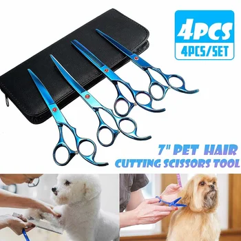 

4 Pcs Pet Gromming Scissors Stainless Steel Dog Cat Hair Cutting Thinning Shears Straight Up Curved Hair Dressing Tools