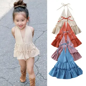 

Newborn Baby Girl Romper Bodysuit Tutu Dress Cotton Linen Clothes Summer Dress