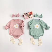 Monos de manga larga para bebé, monos florales con diadema, ropa para niños, novedad