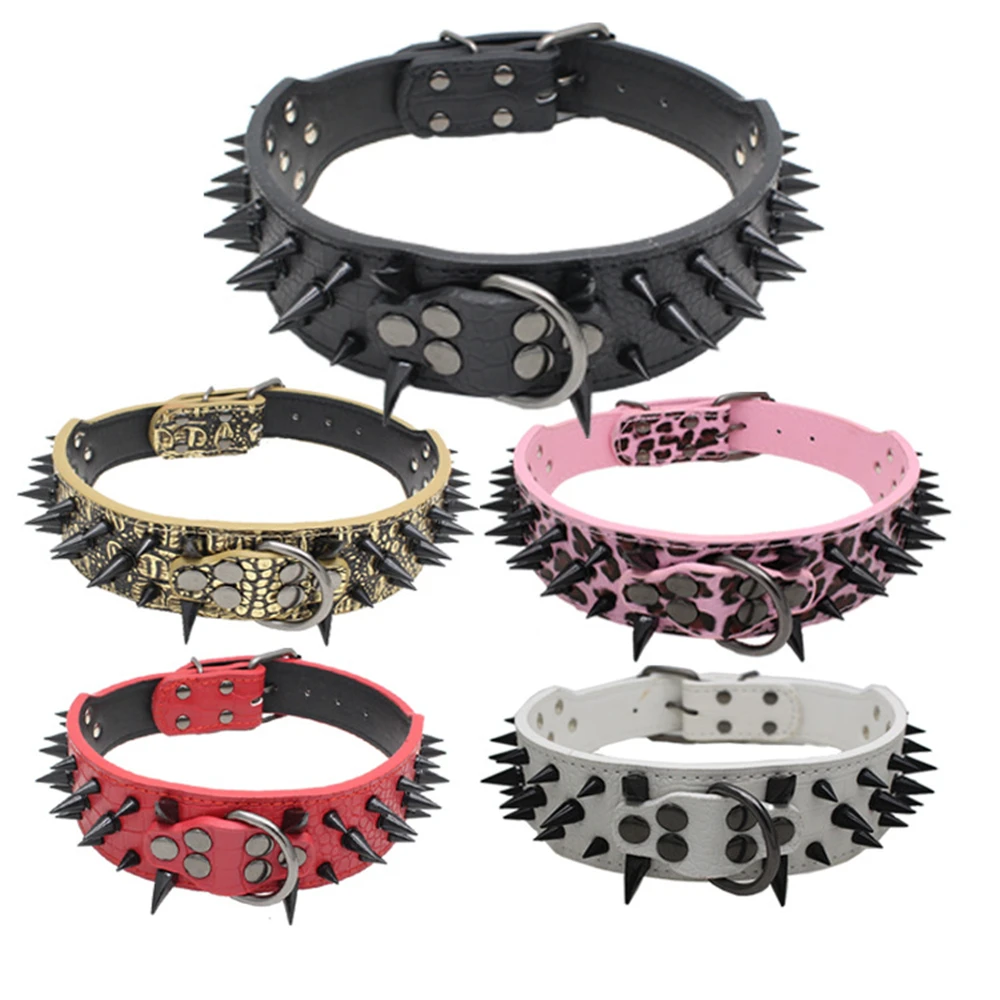 

Spiked Studded Small Large Dog Collar Rivet Accessory Hond Neck Strap For Puppy Necklace Leather PU Pitbull Bulldog Pet Supplies