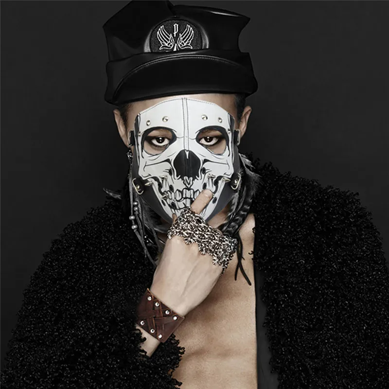 

2019 New Fashion Motorcycle Biker Punk Skull Masks Rock Face Mask Hip-hop Halloween Party Black Leather Cosplay Mask Anti-Dust
