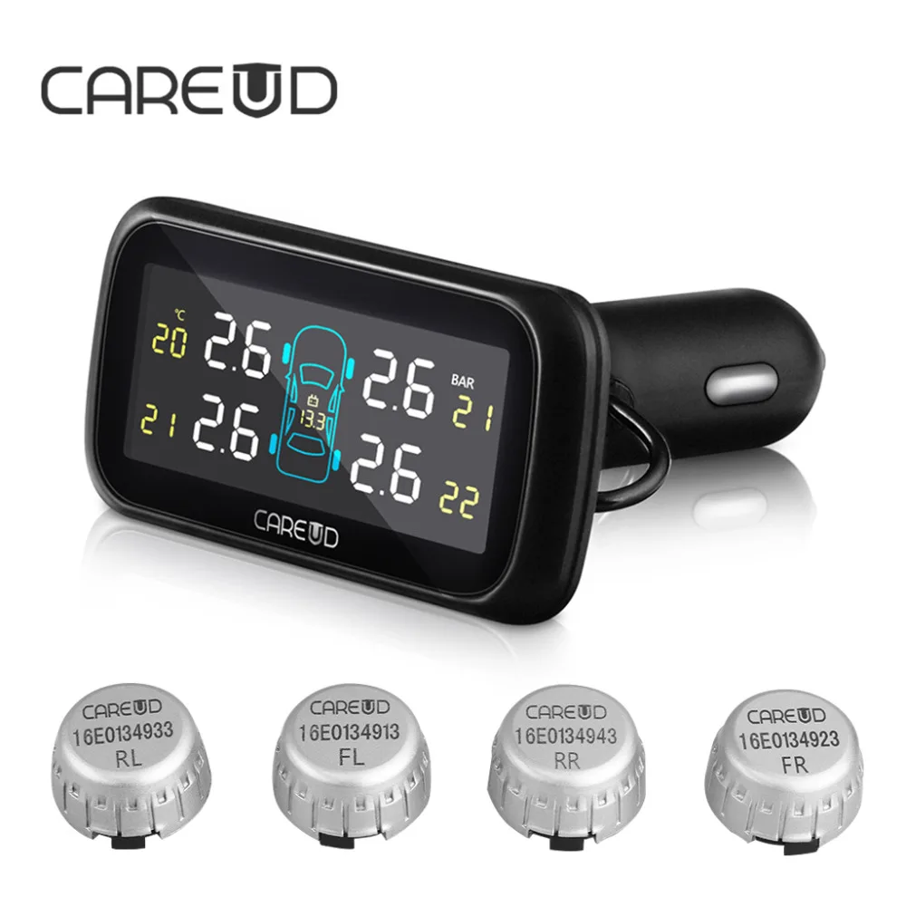 

CAREUD U903 TPMS Car electronics Wireless Tire Pressure Monitoring System with External Replaceable Battery Sensors LCD Display