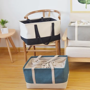 

Drawstring Design Home Organizer Laundry Basket Multi-function Storage Basket Kids Toys Sundries Organizer Linen Cotton Basket
