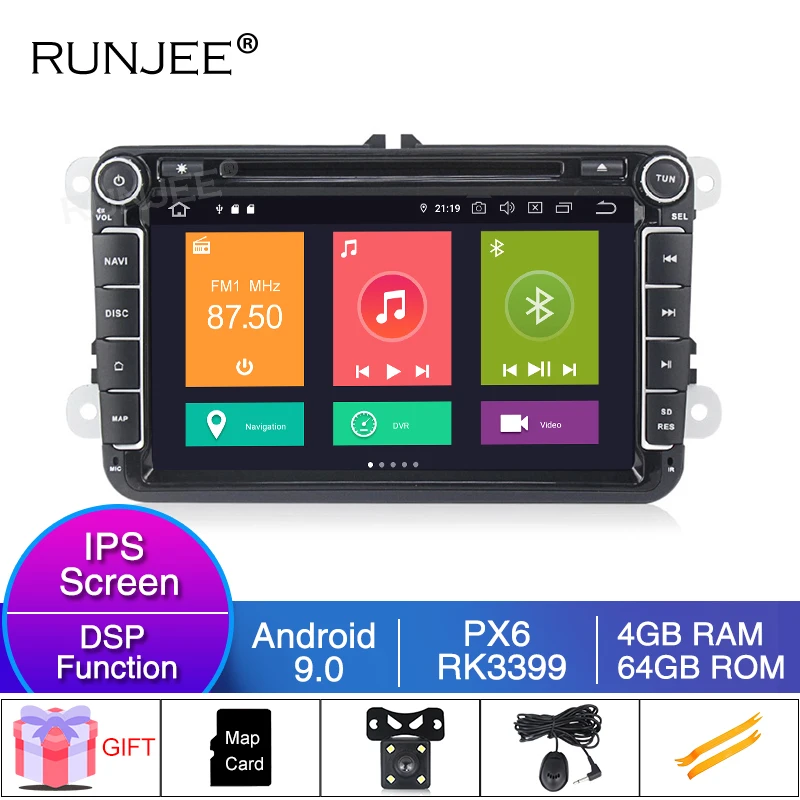 RUNJEE Два Din Автомобильный мультимедийный плеер PX6 Android 9 авто радио для Skoda/Seat/Volkswagen/VW/Passat b7/POLO/GOLF 5 6 gps BT DAB - Цвет: 64G Model